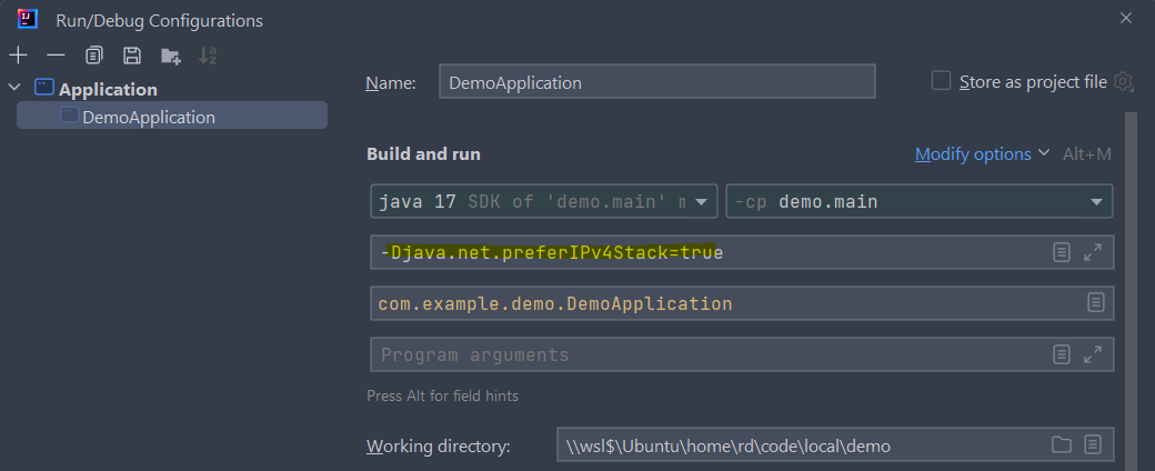 IntelliJ run config