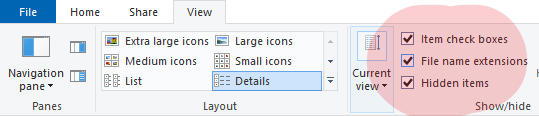 Show hidden files and extensions